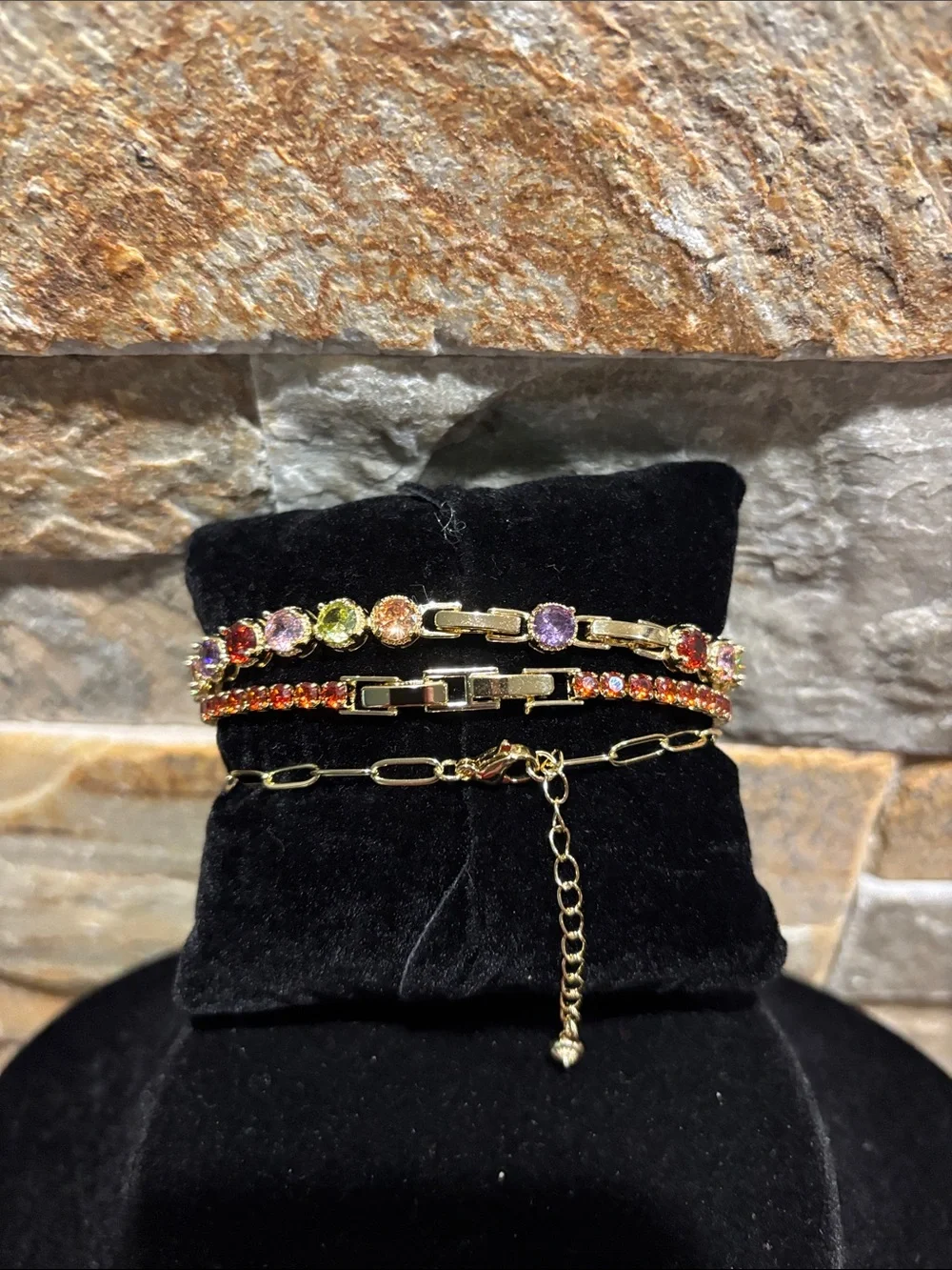 Gold & Multicolor Crystal Bracelet Trio